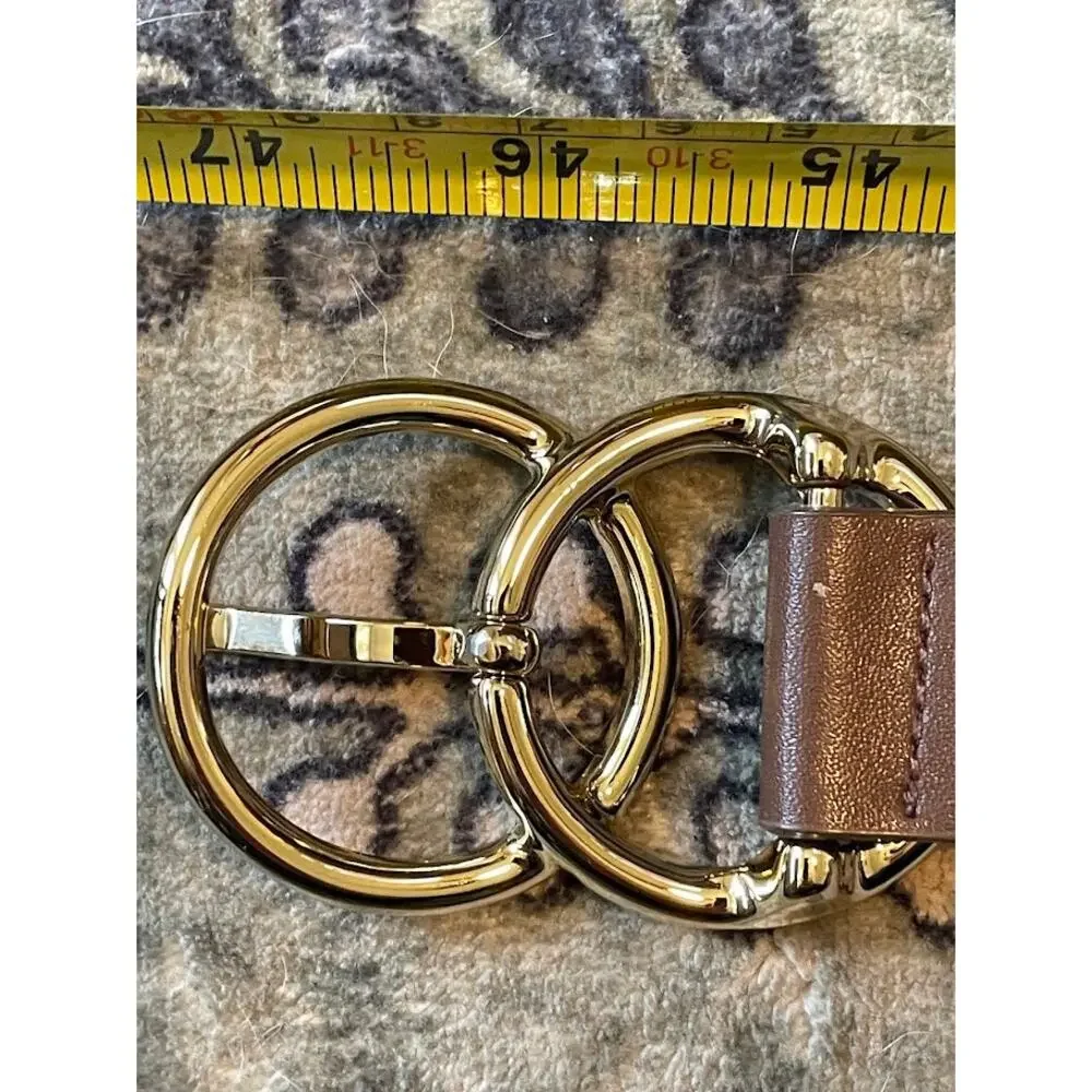 Target Womens Brown Faux Leather Belt Gold Double Ring Buckle Plus Size XXL